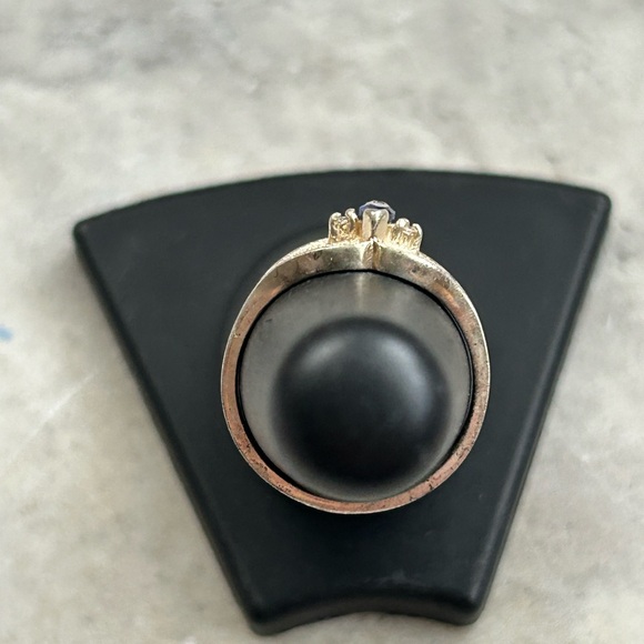 Elegant Blue Gemstone Gold Plated Ring Vintage Simulated Marquise Sapphire - Picture 3 of 8